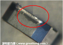 使用錫(Sn)鍍層的電源電感器(Power Inductors)，經(jīng)過推力測試后，其焊點還保留在零件的端點上，所以推力比較高。