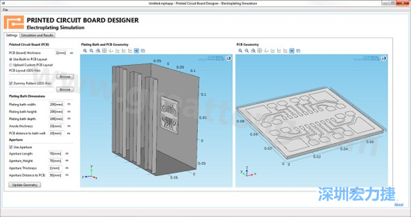 電鍍App允許PCB板設計人員導入不同的設計(包含或不含虛置圖形)，點擊計算，然后就能查看所仿真的厚度均勻性-深圳宏力捷