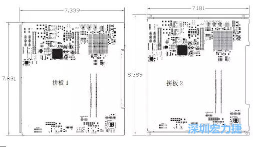 如圖11所示在兩種拼板中PCB單元的邊條位置不同，拼板1中邊條在長(zhǎng)邊方向，而拼板2中邊條在短邊方向-深圳宏力捷