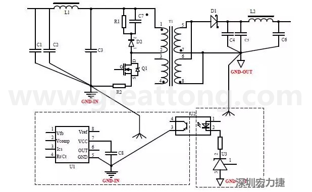 功率回路和控制回路要注意分開，采用單點接地方式