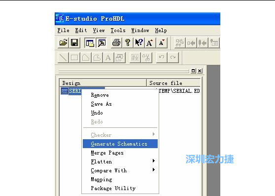 4．右鍵點擊 Serial.EDF 文件，選擇 Generate Schamatics：
