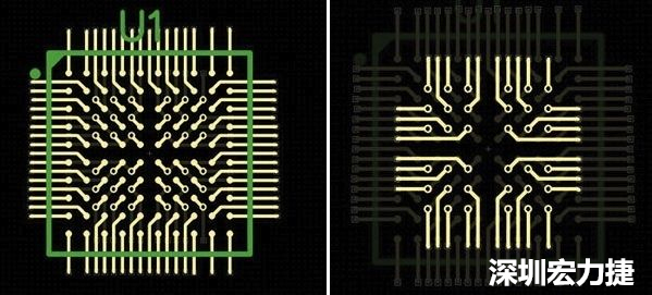 圖4a和4b：從最外層開始向中心為不同的BGA圈布線。