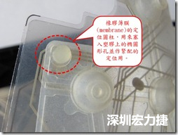 橡膠薄膜(membrane)的定位圓柱，可以用來塞入塑膠上的橢圓形孔洞，最為緊配的定位之用。