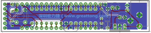 第二篇文章則帶領(lǐng)你進(jìn)行電路板上的布線、連結(jié)點的配置，并利用「設(shè)計規(guī)則檢查（Design Rule Check）」測試你的設(shè)計，第二篇文章的電路板設(shè)計圖將如下所示：
