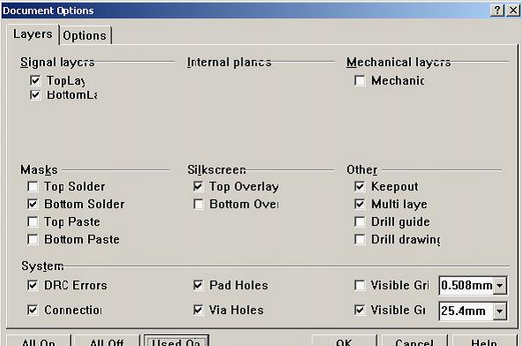 按“L”打開層設(shè)置窗口，打開各層圖形進行初步檢查，看文件有無設(shè)計上的問題或有無特殊的、在處理文件時需特別留意之處